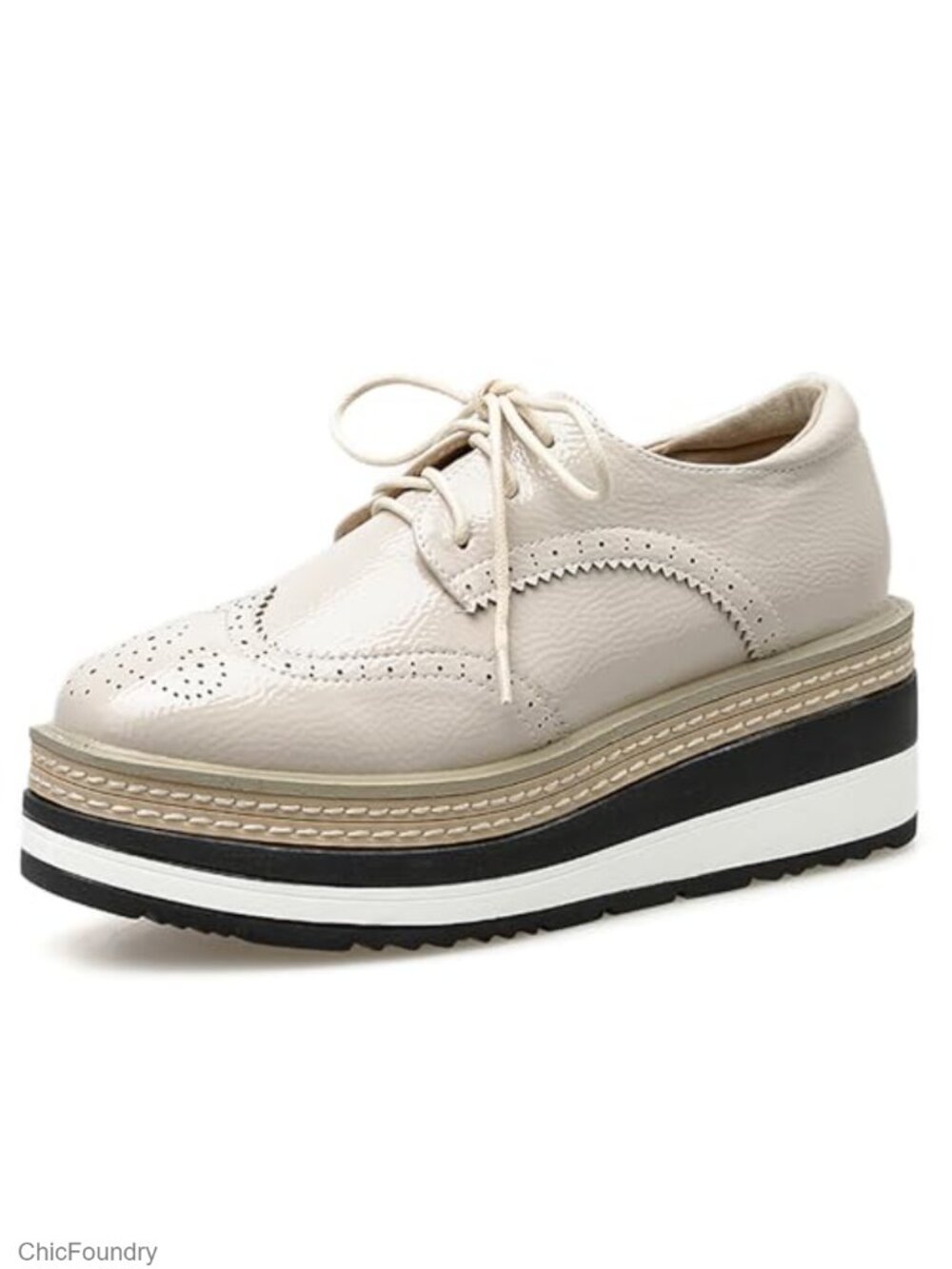 Women's Platform Brogue Oxfords Wingtip Lace Up Leather Comfort Lightweight